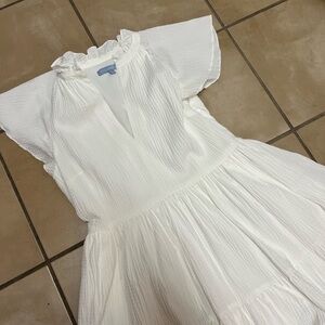 Antonio Melanie women’s flutter sleeve dress size 10 textured tiered lined white